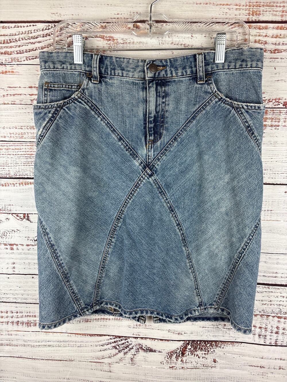 VTGY2K American Eagle Denim Blue Jean Skirt Stitch Pencil Knee Length Womens 8